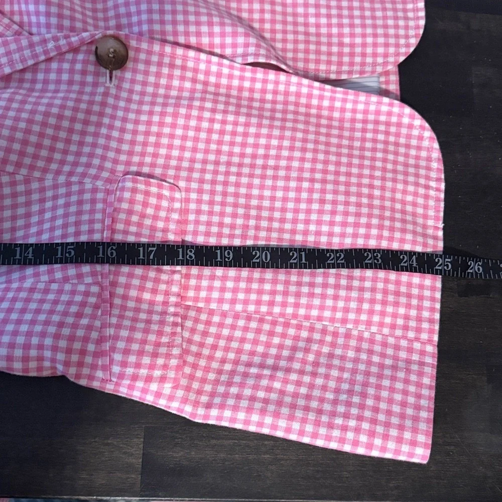 Talbots Pink Gingham Linen Single Button Blazer Size 8 Preppy Classic